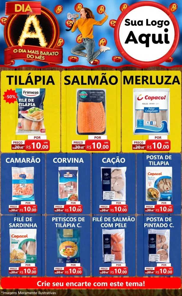 Modelo de Encarte para Encarte Grande com o tema Dia A - O Dia Mais Barato Do Mês para Peixaria