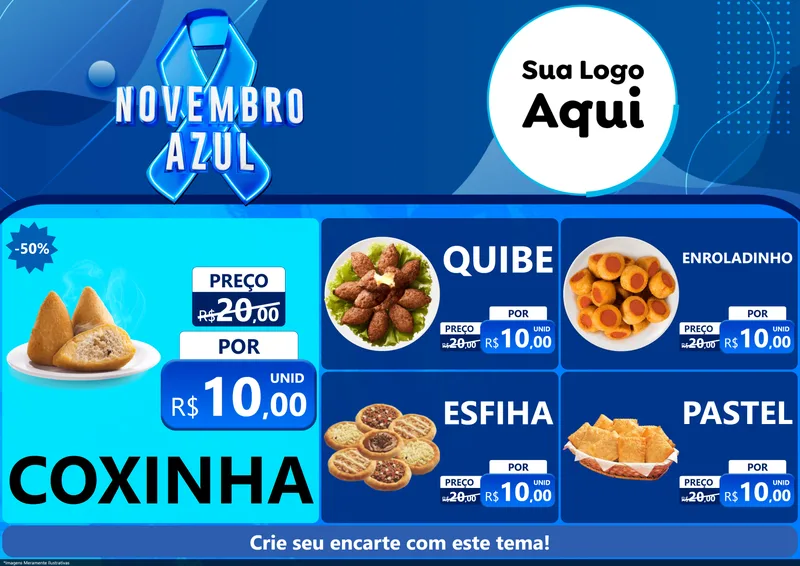 Modelo de Encarte para Encarte A4 Horizontal com o tema Novembro Azul para Salgadaria