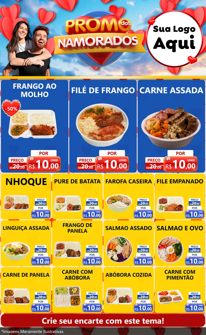 Modelo de Encarte para Encarte Grande com o tema Promo dos Namorados para Restaurante