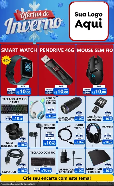 Modelo de Encarte para Encarte Grande com o tema Ofertas de Inverno para Informática