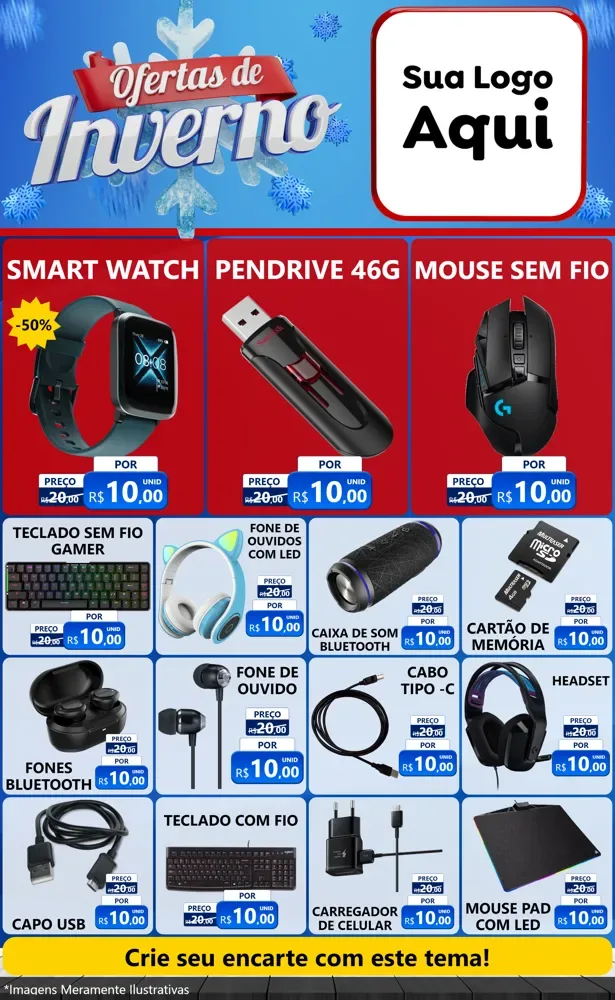 Modelo de Encarte para Encarte Grande com o tema Ofertas de Inverno para Informática