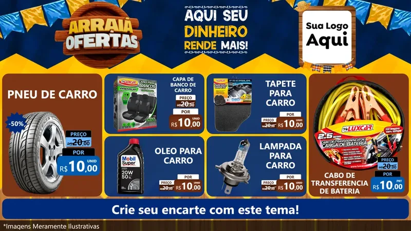 Modelo de TV para TV Horizontal com o tema Arraiá de Ofertas - Junina para Auto peças