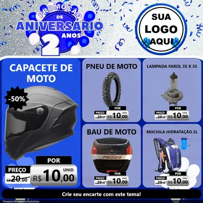 Modelo de Rede Social para Feed Facebook com o tema Promoção de Aniversário - 2 Anos para Moto peças