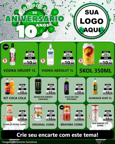 Modelo de Rede Social para Feed Instagram com o tema Promoção de Aniversário - 10 Anos para Distribuidora de bebidas