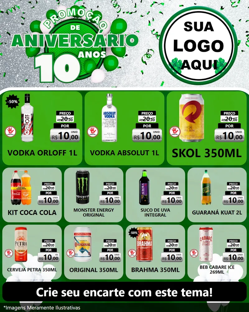 Modelo de Rede Social para Feed Instagram com o tema Promoção de Aniversário - 10 Anos para Distribuidora de bebidas