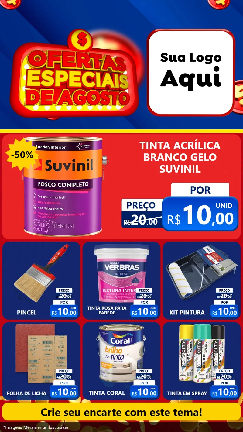 Modelo de Rede Social para Stories com o tema Ofertas Especiais de Agosto para Tintas e Ferramentas