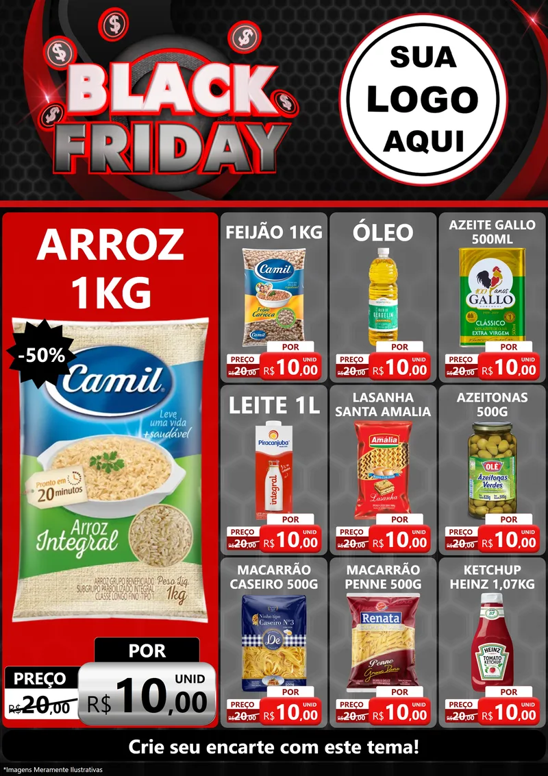 Modelo de Encarte para Encarte A4 Vertical com o tema Black Friday para Supermercado