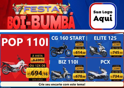 Modelo de Encarte para Encarte A4 Horizontal com o tema Festa Boi Bumbá para Concessionaria de Motos