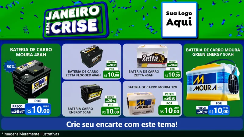 Modelo de TV para TV Horizontal com o tema Janeiro Sem Crise para Baterias Elétricas