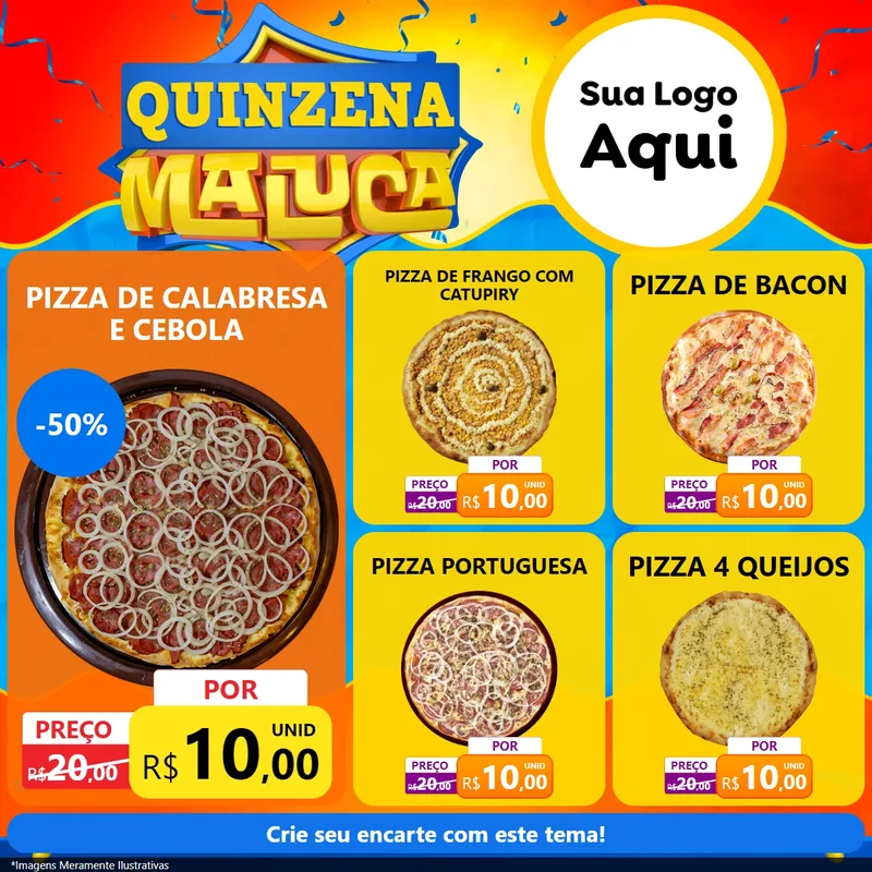 Modelo de Rede Social para Feed Facebook com o tema Quinzena Maluca para Pizzaria