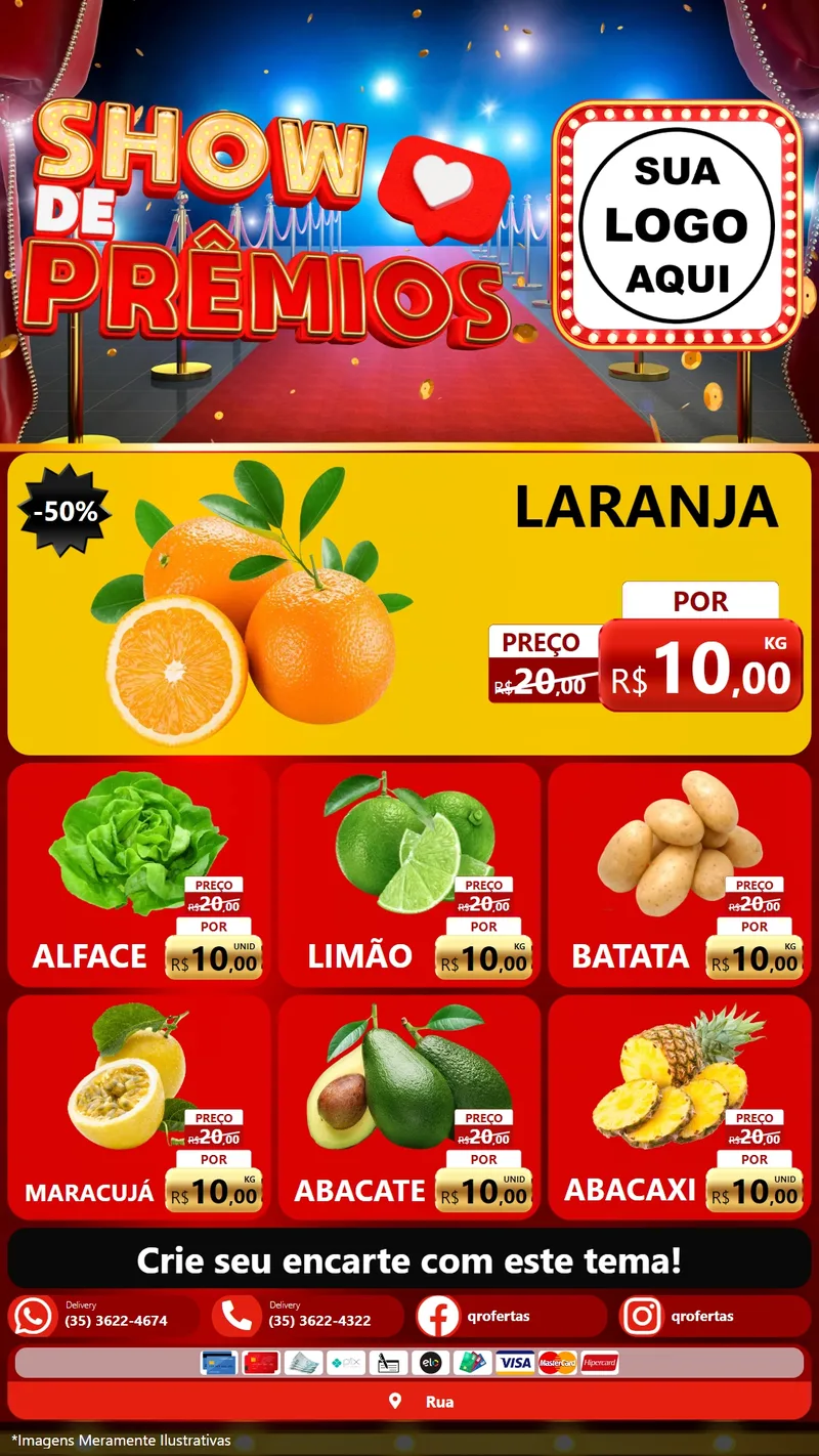 Modelo de Rede Social para Stories com o tema Show de Prêmios para Hortifrúti
