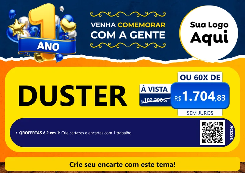Modelo de Cartaz para Cartaz A4 Horizontal com o tema Um Ano de Aniversário para Concessionaria de Carros