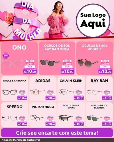 Modelo de Rede Social para Feed Instagram com o tema Dia da Mulher para Óticas
