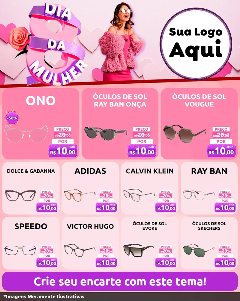 Modelo de Rede Social para Feed Instagram com o tema Dia da Mulher para Óticas