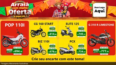Modelo de TV para TV Horizontal com o tema Arraiá Com Muita Oferta - É Aqui Sô! para Concessionaria de Motos
