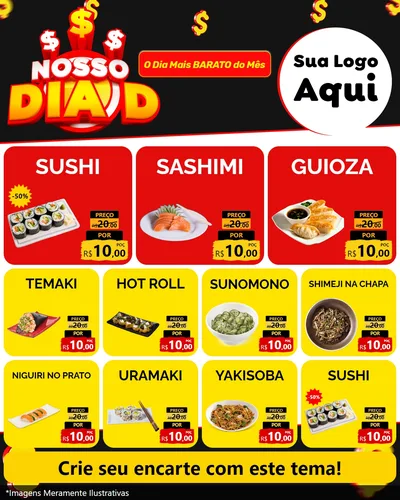 Modelo de Rede Social para Feed Instagram com o tema Nosso Dia D para Comida japonesa
