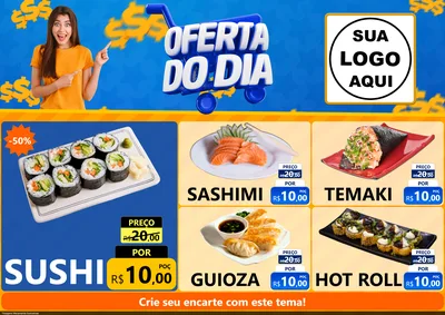 Modelo de Encarte para Encarte A4 Horizontal com o tema Oferta do Dia para Comida japonesa