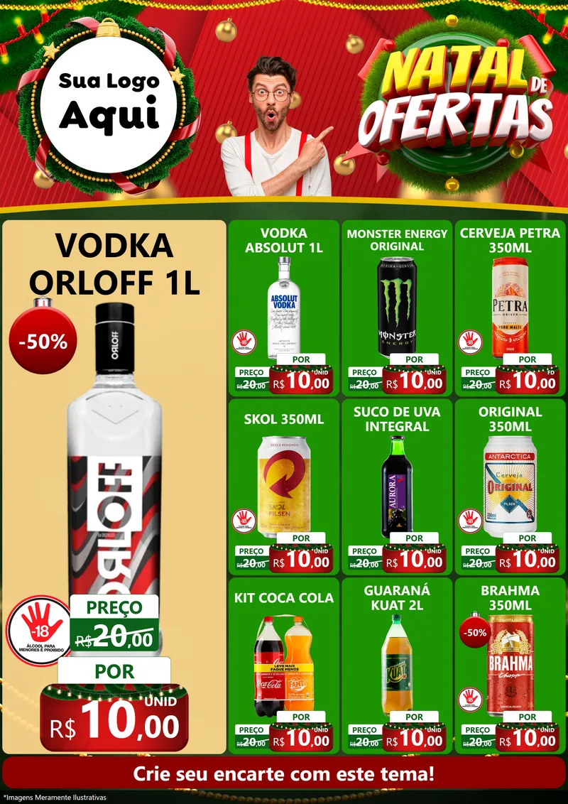 Modelo de Encarte para Encarte A4 Vertical com o tema Natal de Ofertas para Distribuidora de bebidas