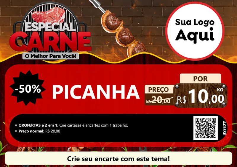Modelo de Cartaz para Cartaz A4 Horizontal com o tema Especial da Carne - O melhor para você! para Açougue