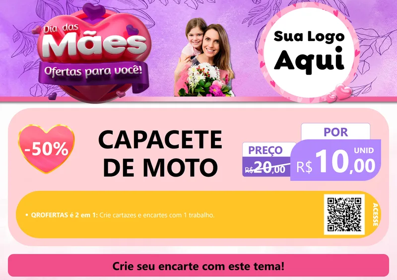 Modelo de Cartaz para Cartaz A4 Horizontal com o tema Dia das Mães Ofertas para Você! para Moto peças