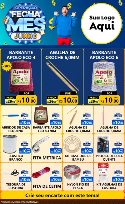 Modelo de Encarte para Encarte Grande com o tema Operação Fecha Mês, Junho para Armarinho e Aviamentos