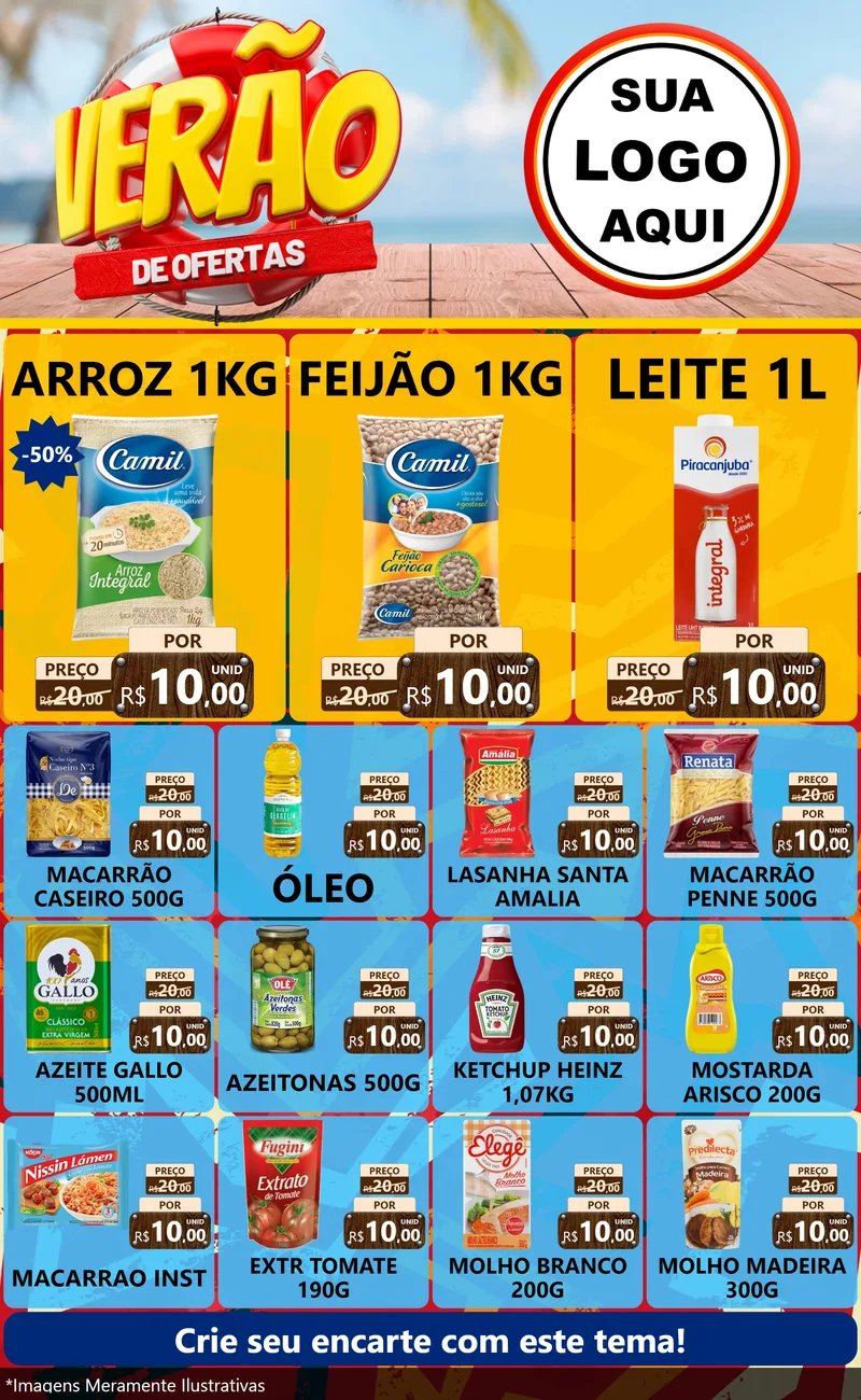 Modelo de Encarte para Encarte Grande com o tema Verão de Ofertas para Supermercado