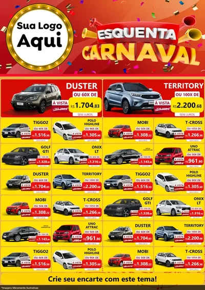 Modelo de Encarte para Encarte A4 Vertical com o tema Esquenta Carnaval para Concessionaria de Carros