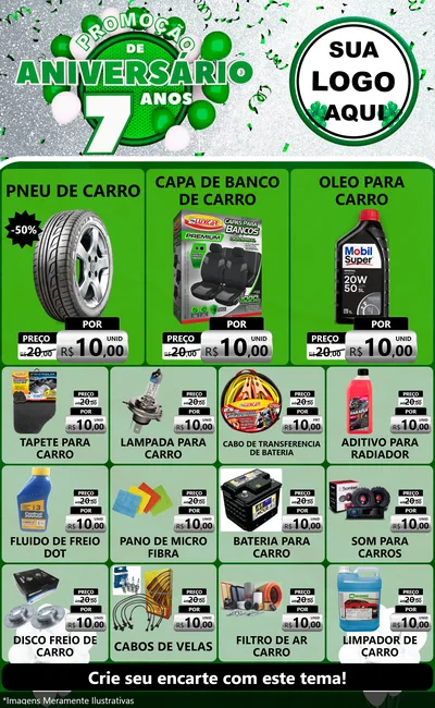 Modelo de Encarte para Encarte Grande com o tema Promoção de Aniversário - 7 Anos para Auto peças