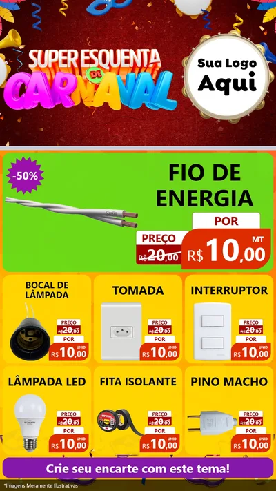 Modelo de Rede Social para Stories com o tema Super Esquenta de Carnaval para Materiais Elétricos