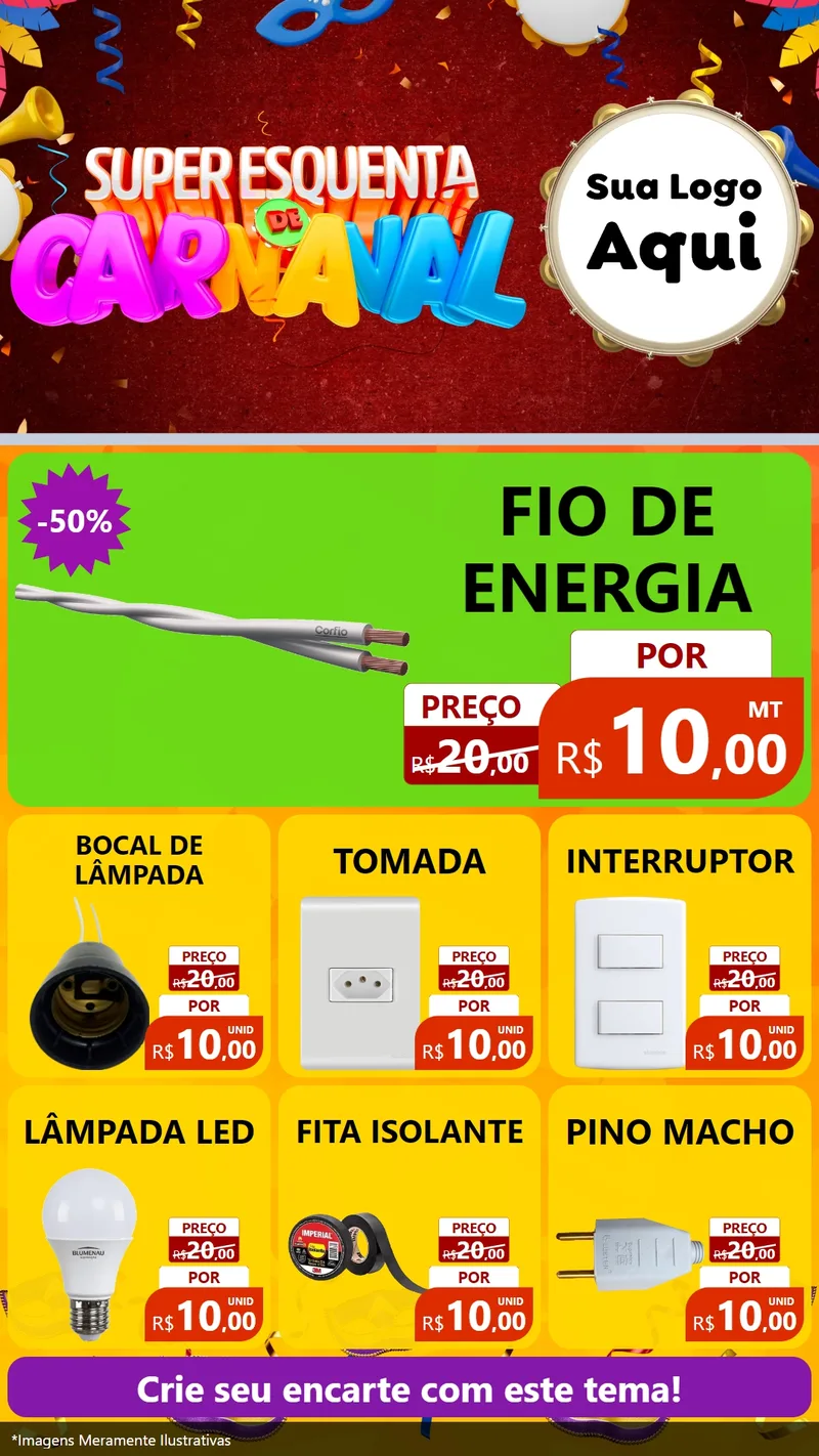 Modelo de Rede Social para Stories com o tema Super Esquenta de Carnaval para Materiais Elétricos