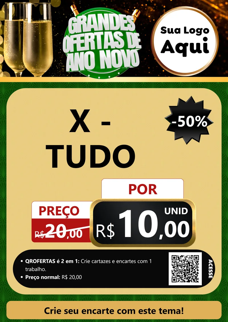 Modelo de Cartaz para Cartaz A4 Vertical com o tema Grandes Ofertas de Ano Novo para Hamburgueria