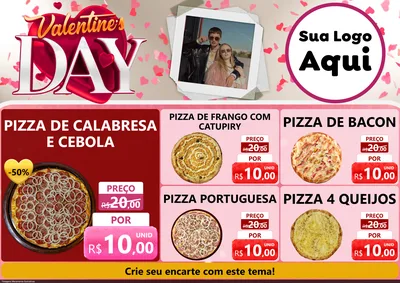 Modelo de Encarte para Encarte A4 Horizontal com o tema Valentine's Day para Pizzaria