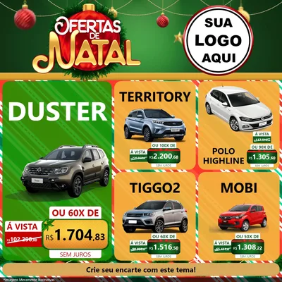 Modelo de Rede Social para Feed Facebook com o tema Ofertas de Natal para Concessionaria de Carros