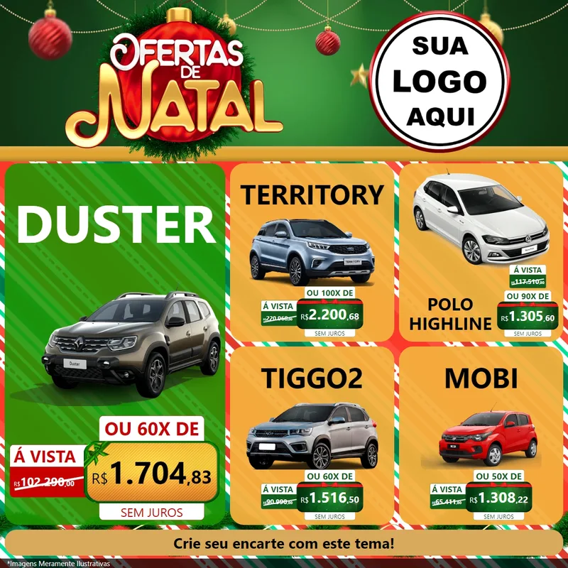 Modelo de Rede Social para Feed Facebook com o tema Ofertas de Natal para Concessionaria de Carros