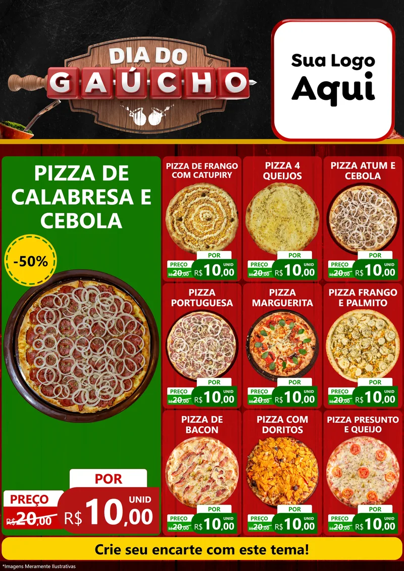 Modelo de Encarte para Encarte A4 Vertical com o tema Dia do Gaúcho para Pizzaria