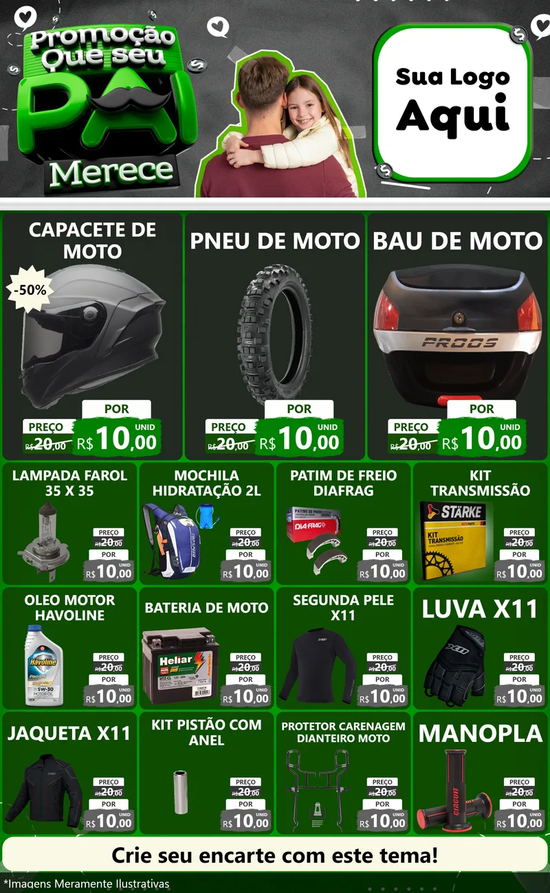 Modelo de Encarte para Encarte Grande com o tema Promoção Que seu Pai Merece para Moto peças