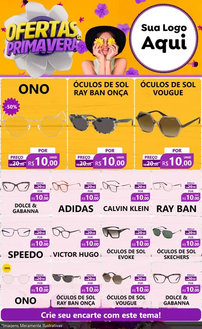 Modelo de Encarte para Encarte Grande com o tema Ofertas Da Primavera para Óticas