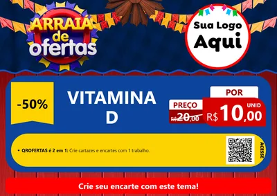 Modelo de Cartaz para Cartaz A4 Horizontal com o tema Arraiá de Ofertas para Farmácia
