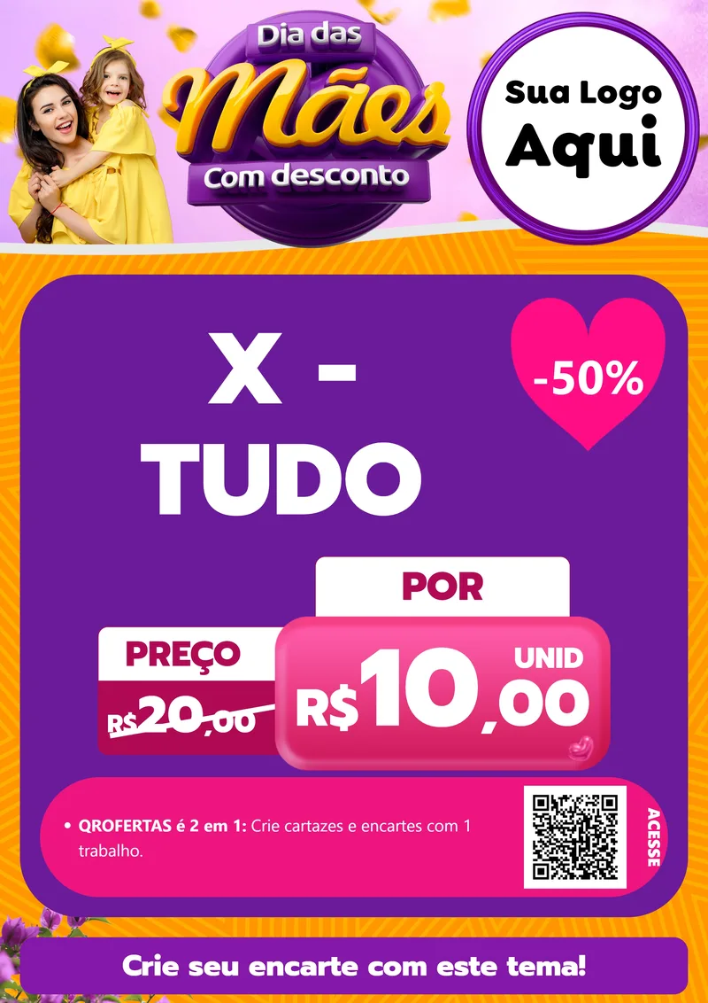 Modelo de Cartaz para Cartaz A4 Vertical com o tema Dia das Mães com Desconto para Hamburgueria