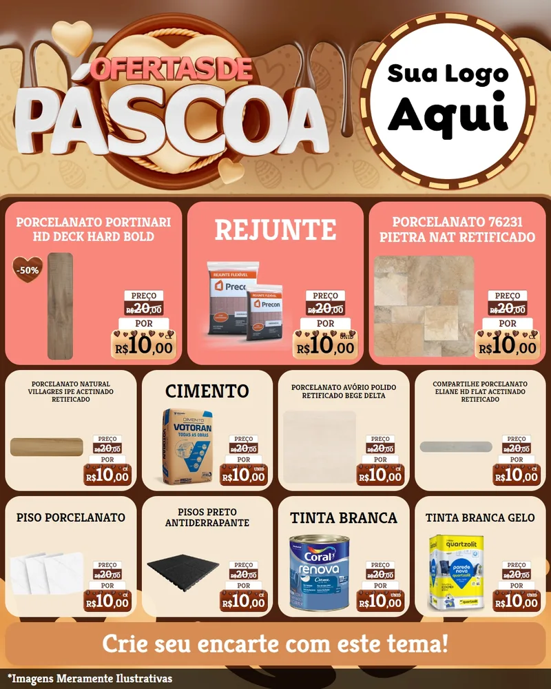 Modelo de Rede Social para Feed Instagram com o tema Ofertas de Páscoa para Pisos e revestimentos