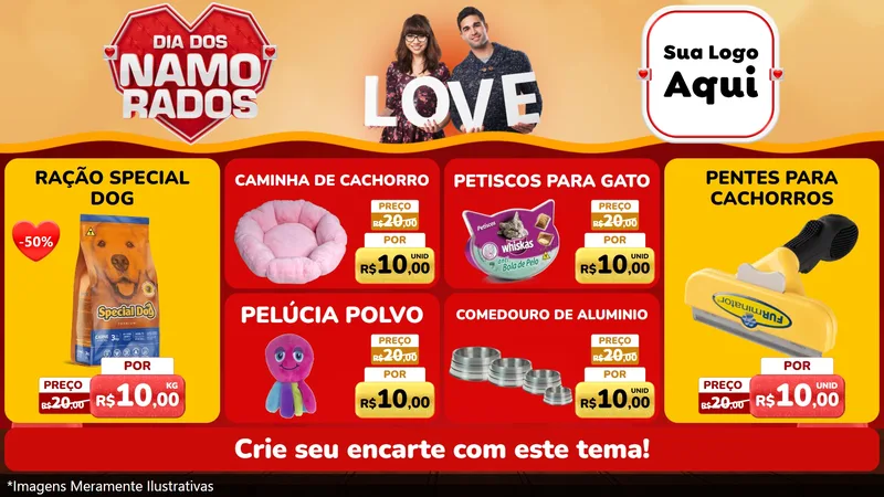 Modelo de TV para TV Horizontal com o tema Dia dos Namorados para Pet Shop