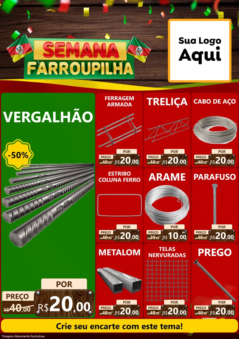 Modelo de Encarte para Encarte A4 Vertical com o tema Semana Farroupilha para Ferragens