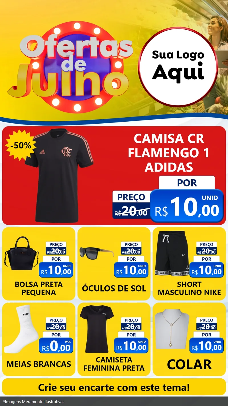 Modelo de Rede Social para Stories com o tema Ofertas de Julho para Roupas e acessórios