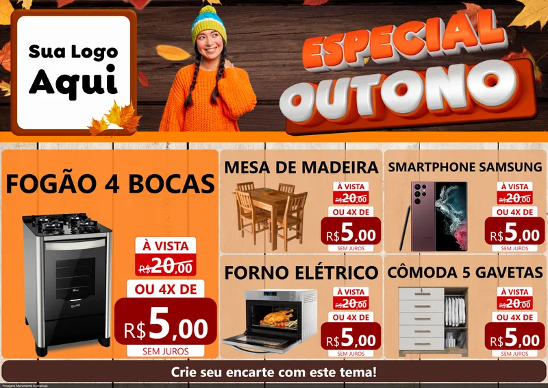 Modelo de Encarte para Encarte A4 Horizontal com o tema Especial Outono para Móveis e Eletro