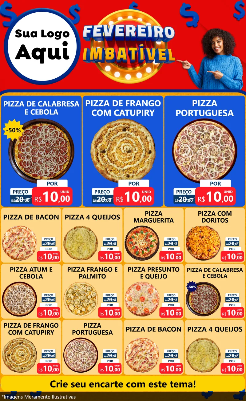 Modelo de Encarte para Encarte Grande com o tema Fevereiro Imbatível para Pizzaria