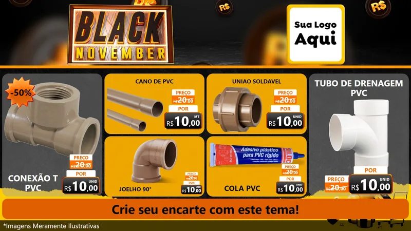 Modelo de TV para TV Horizontal com o tema Black November para Tubos e conexões