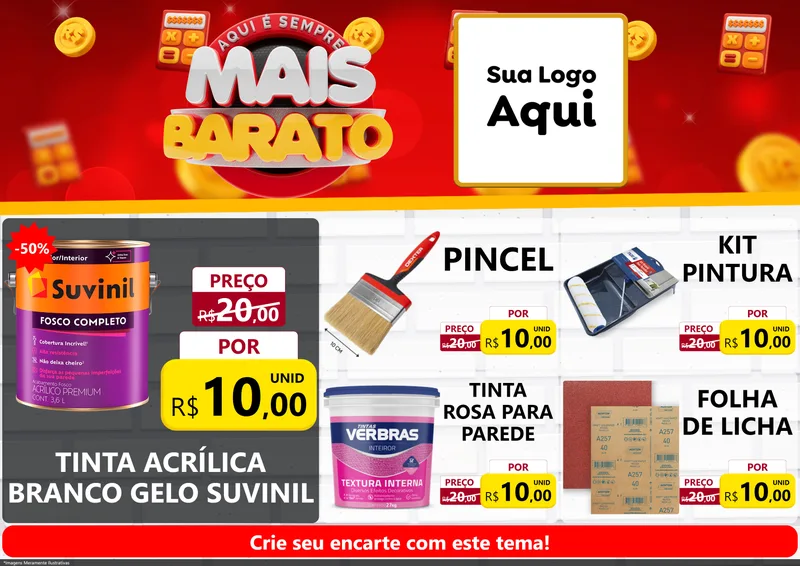 Modelo de Encarte para Encarte A4 Horizontal com o tema Mais Barato para Tintas e Ferramentas