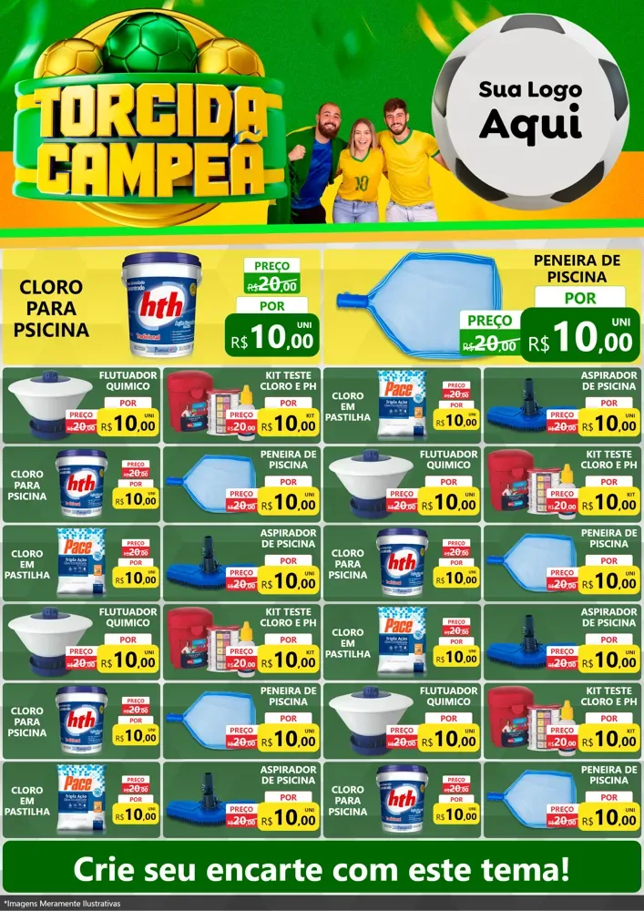 Modelo de Encarte para Encarte A4 Vertical com o tema Torcida Campeã - Copa para Produtos para Piscina