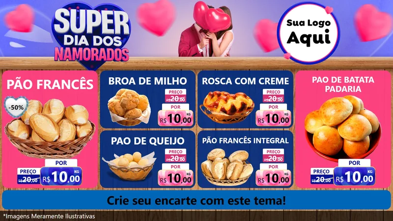 Modelo de TV para TV Horizontal com o tema Super Dia dos Namorados para Padaria