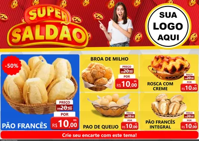 Modelo de Encarte para Encarte A4 Horizontal com o tema Super Saldão para Padaria